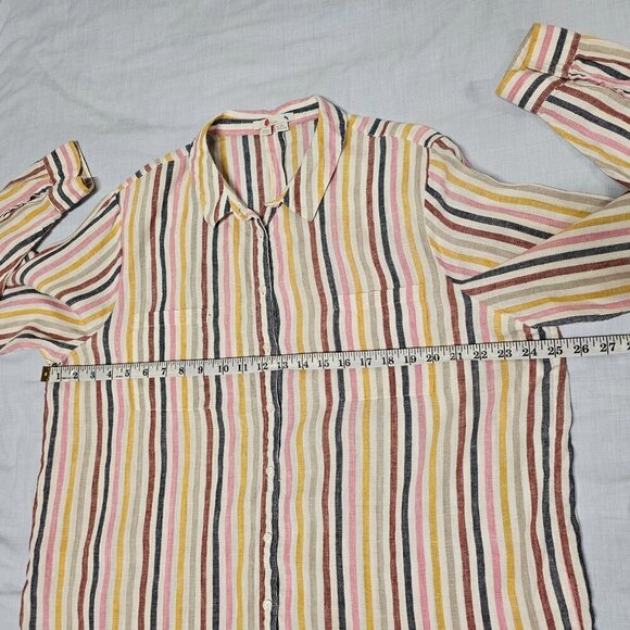 Boden Button Up Striped Top Blouse Shirt Women Size 16/18R Multicolor Linen - Picture 8 of 13